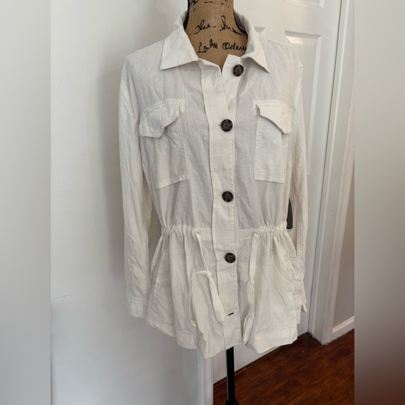 Style & Co. Jackets & Blazers - Style &‎ Co Linen Blend Utility Jacket Women's Large White Button Front NWT